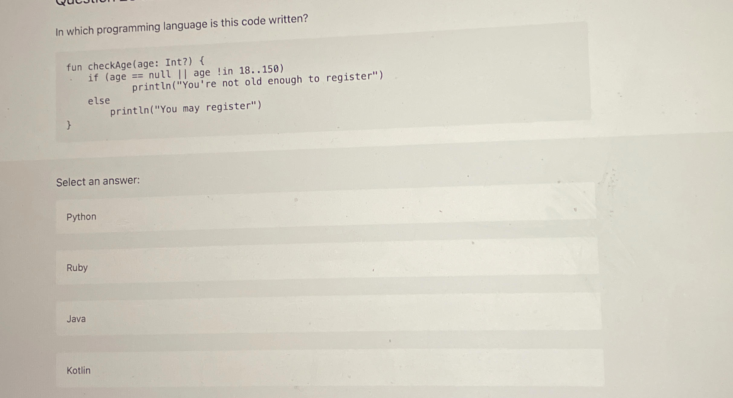 In which programming language is this code