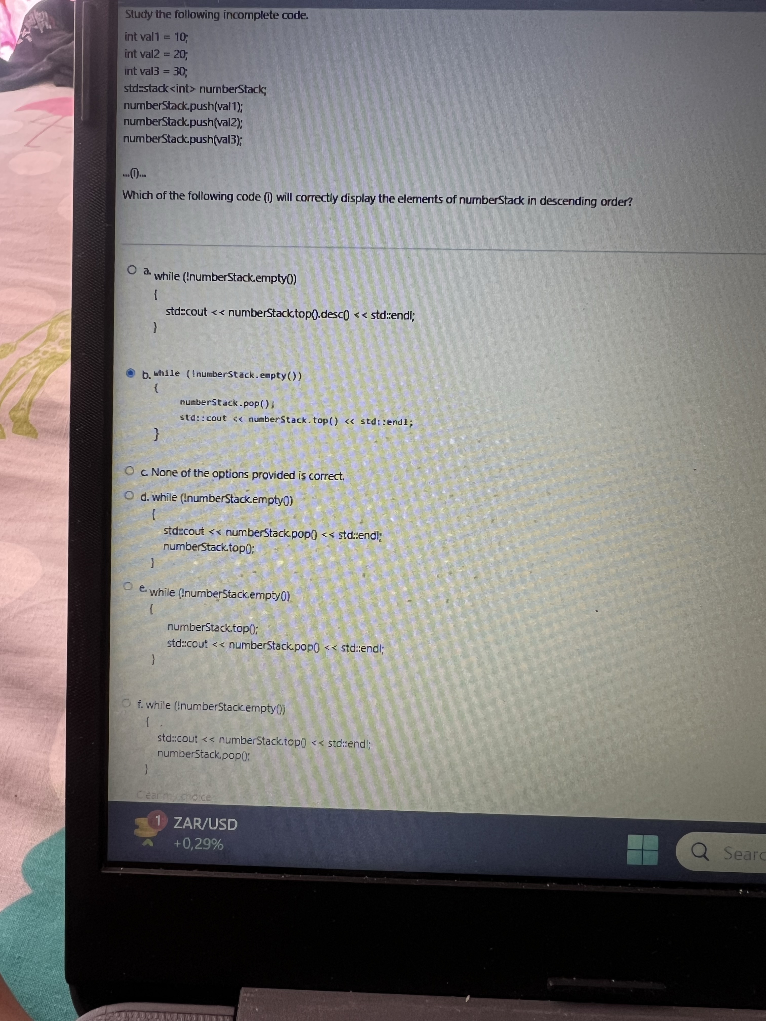 Study the following incomplete code. int val 1 =