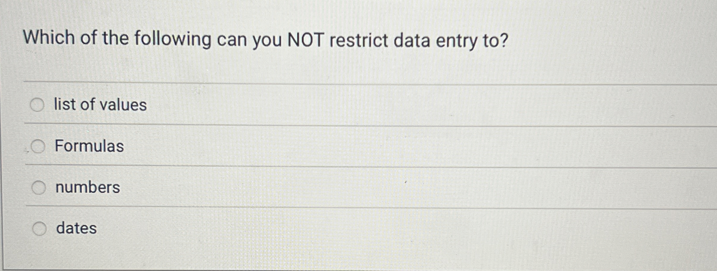 Which of the following can you NOT restrict data