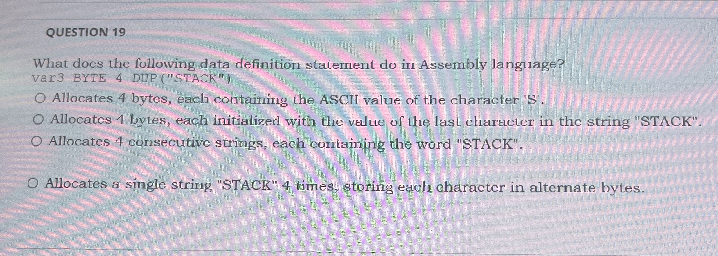 QUESTION 1 9 What does the following data