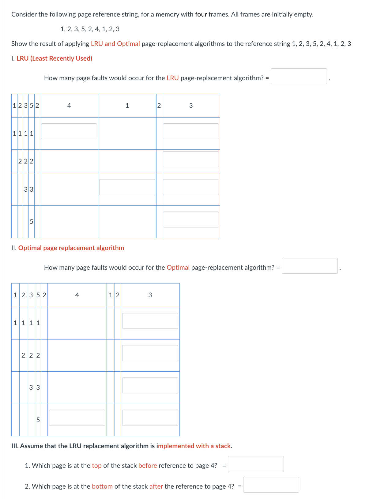 Consider the following page reference string, for