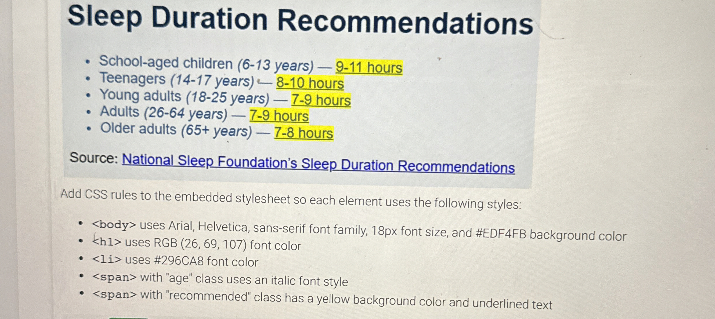 Sleep Duration Recommendations School - aged
