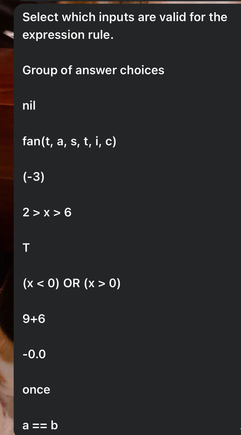 Select which inputs are valid for the expression