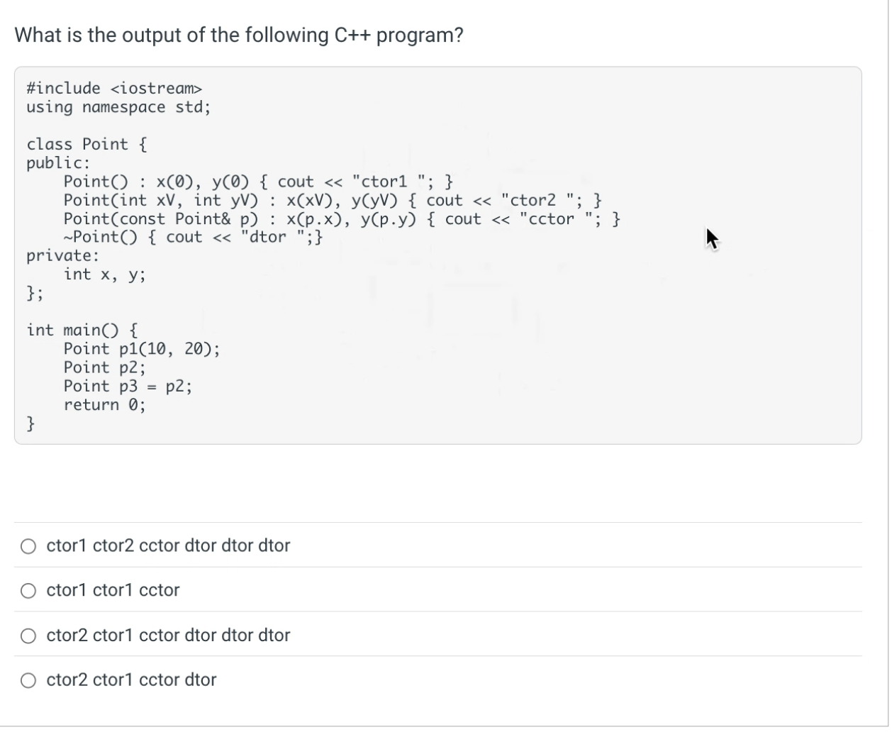 What is the output of the following C + +