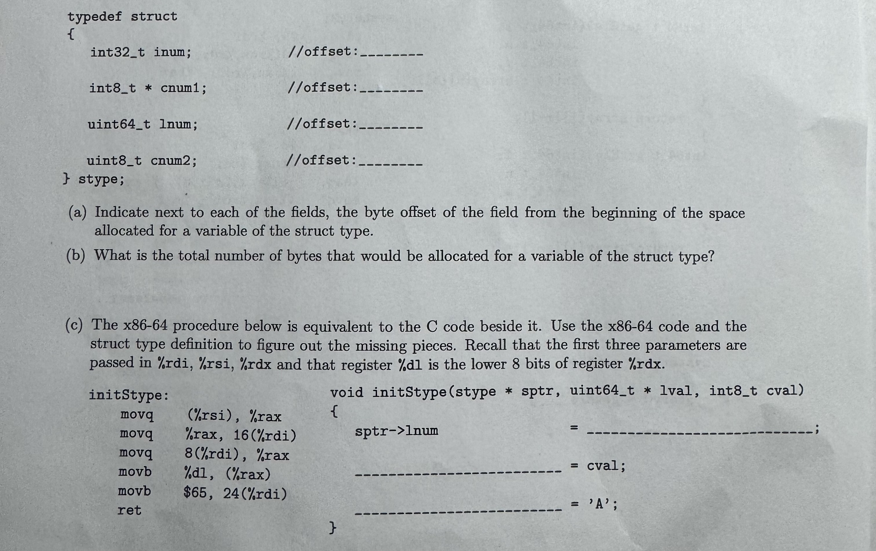 ( a ) Indicate next to each of the fields, the