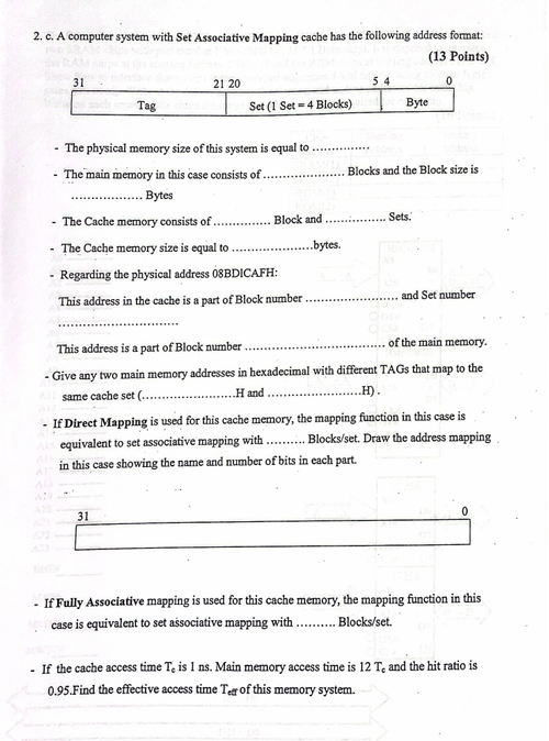 2 . c . A computer system with Set Associative