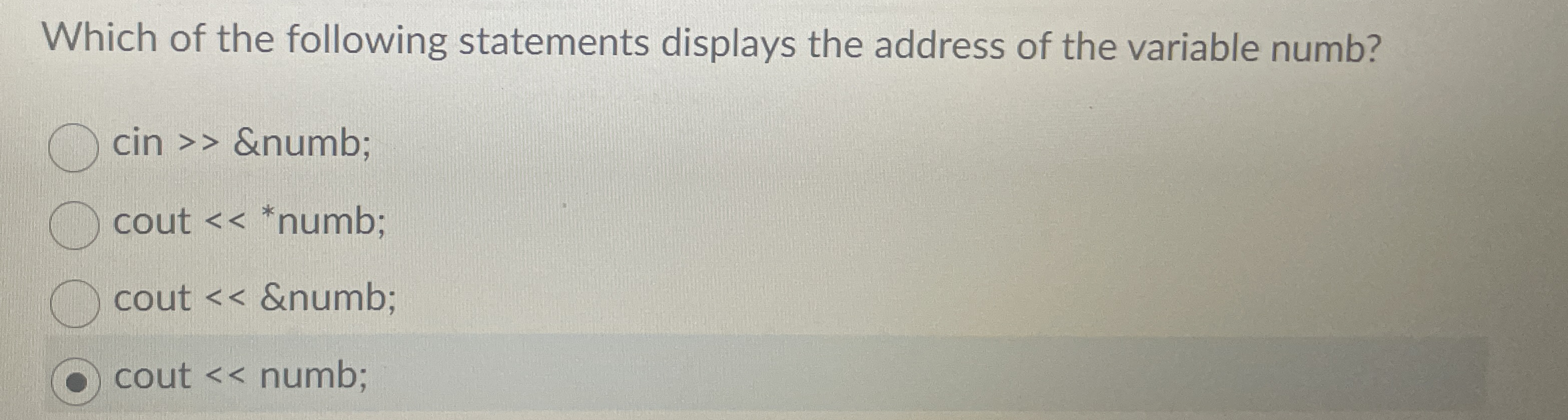 Which of the following statements displays the