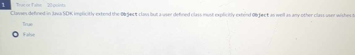 1 True or False 2 0 points Classes defined in