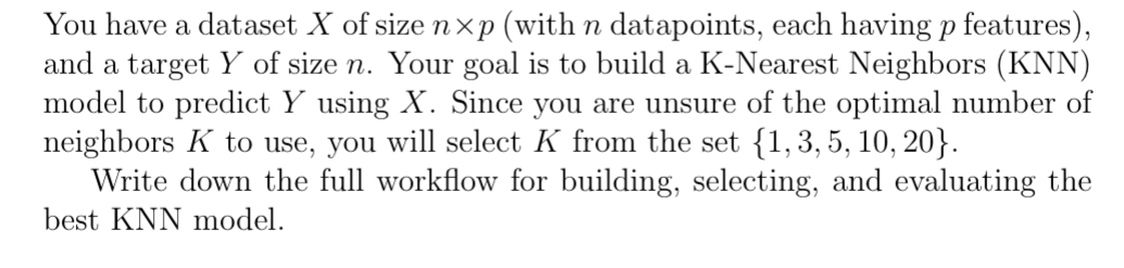 You have a dataset x of size n p ( with n