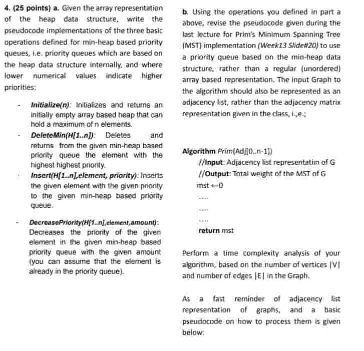 4 . ( 2 5 points ) a . Given the array