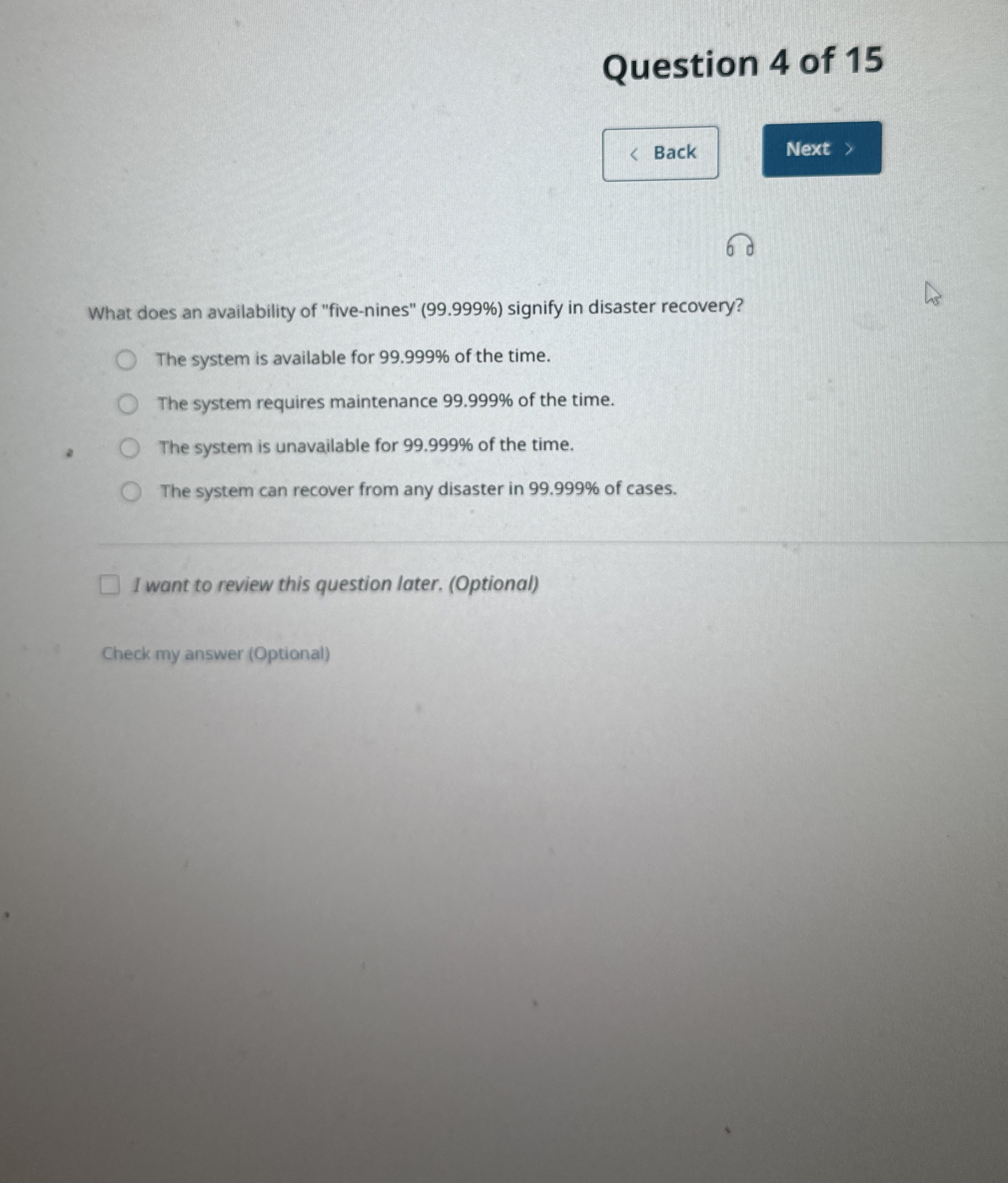 Question 4 of 1 5 What does an availability of