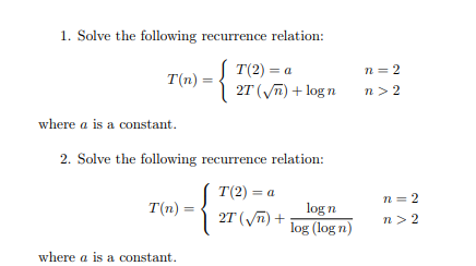 Solve the following recurrence relation using
