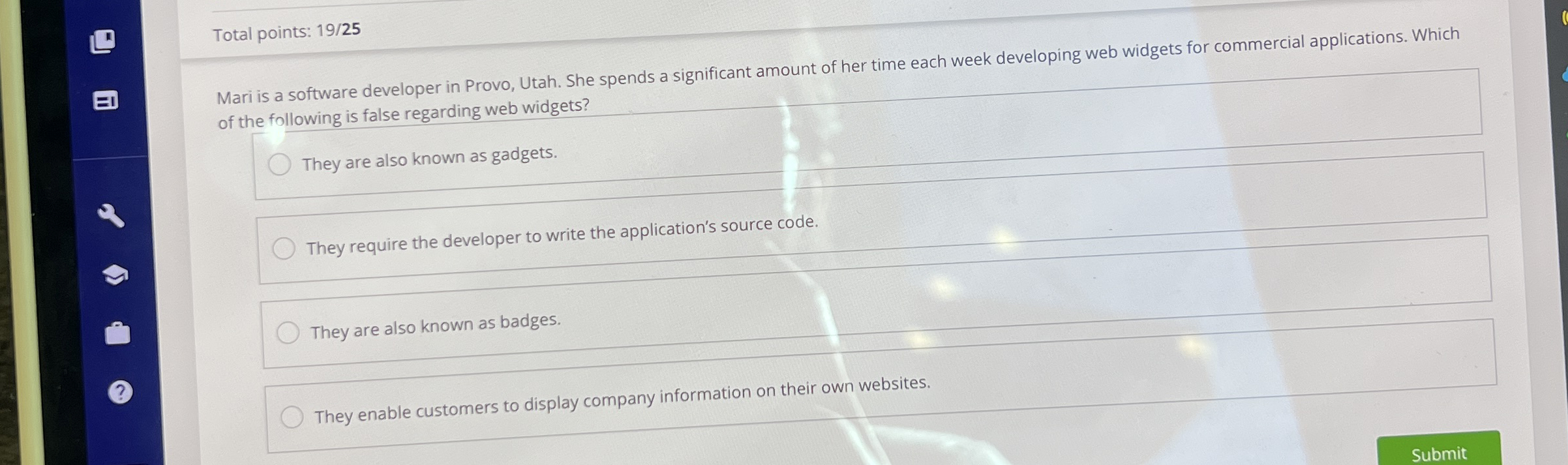 Total points: 1 9 / 2 5 Mari is a software