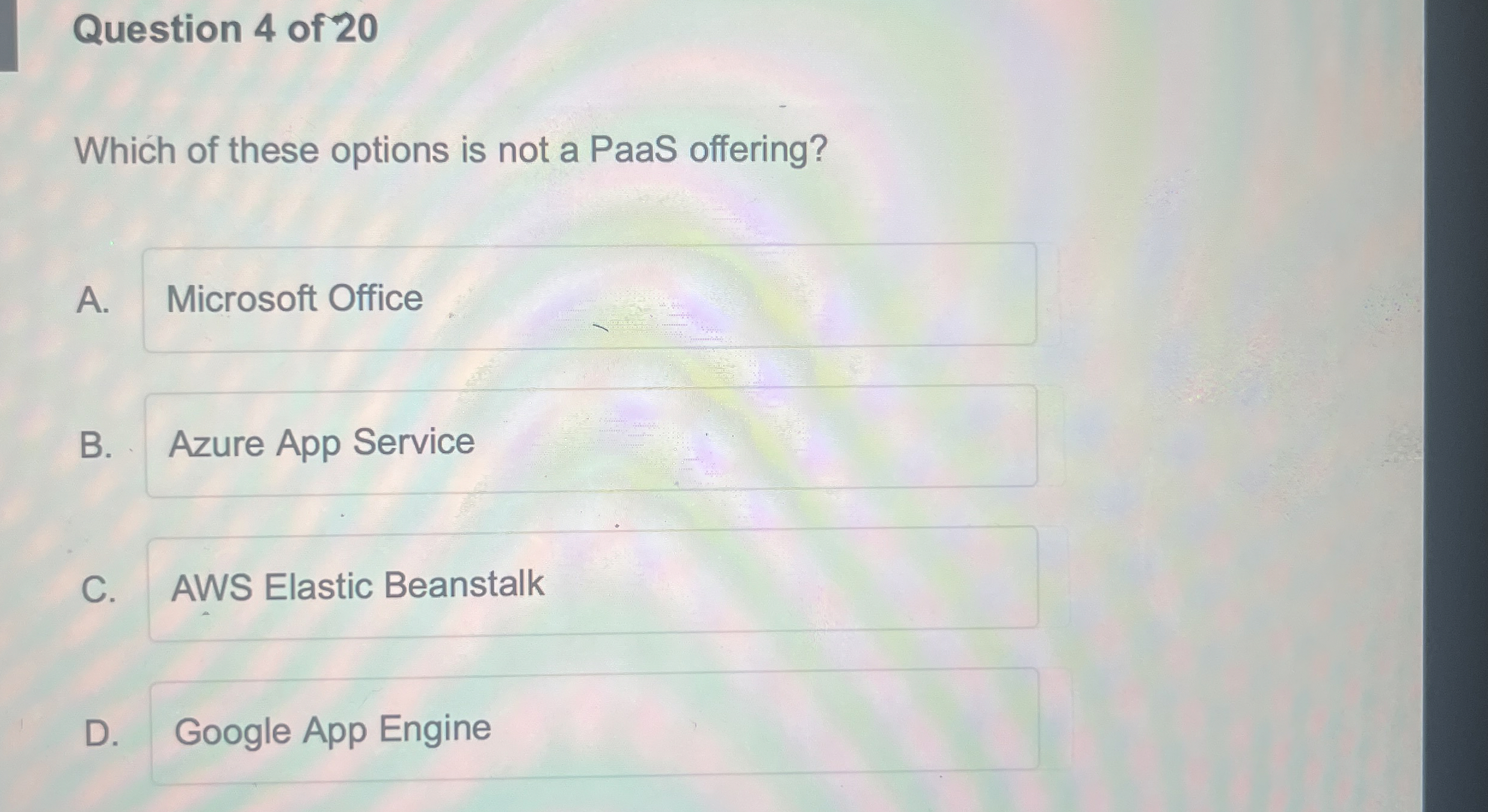 Question 4 of 2 0 Which of these options is not a