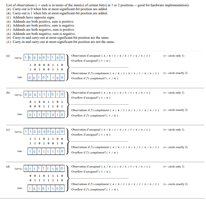Circle one observation from the list below that