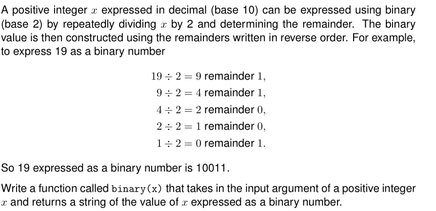 A positive integer x expressed in decimal ( base