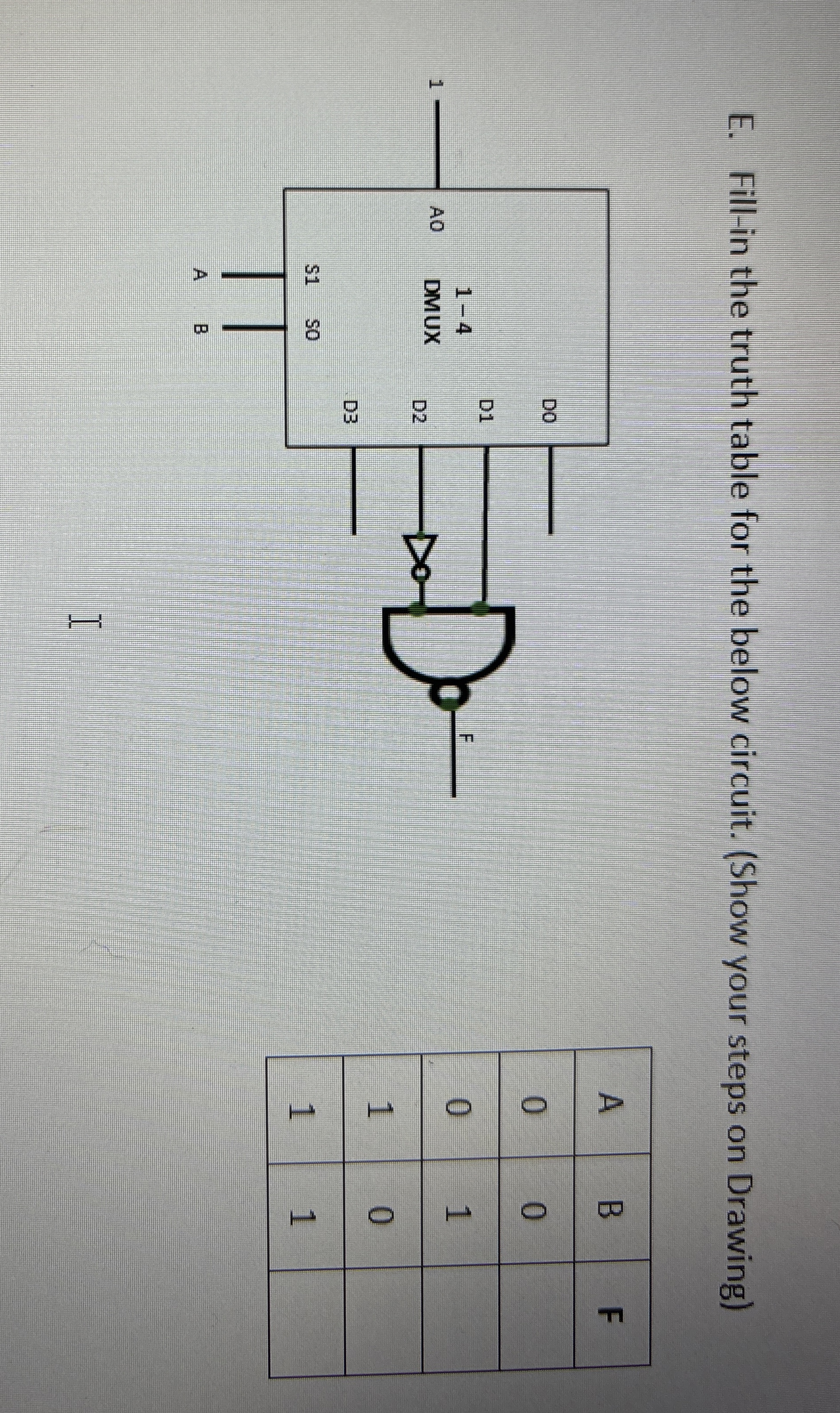 E . Fill - in the truth table for the below