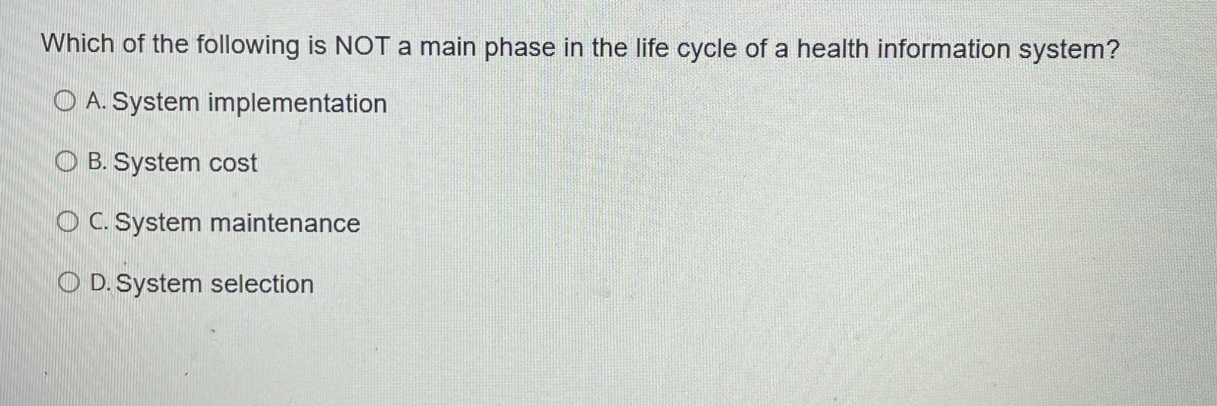 Which of the following is NOT a main phase in the