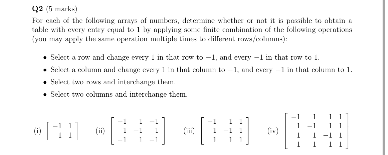 Q 2 ( 5 marks ) For each of the following arrays