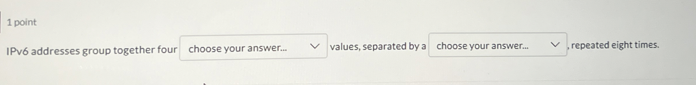 1 point IPv 6 addresses group together four