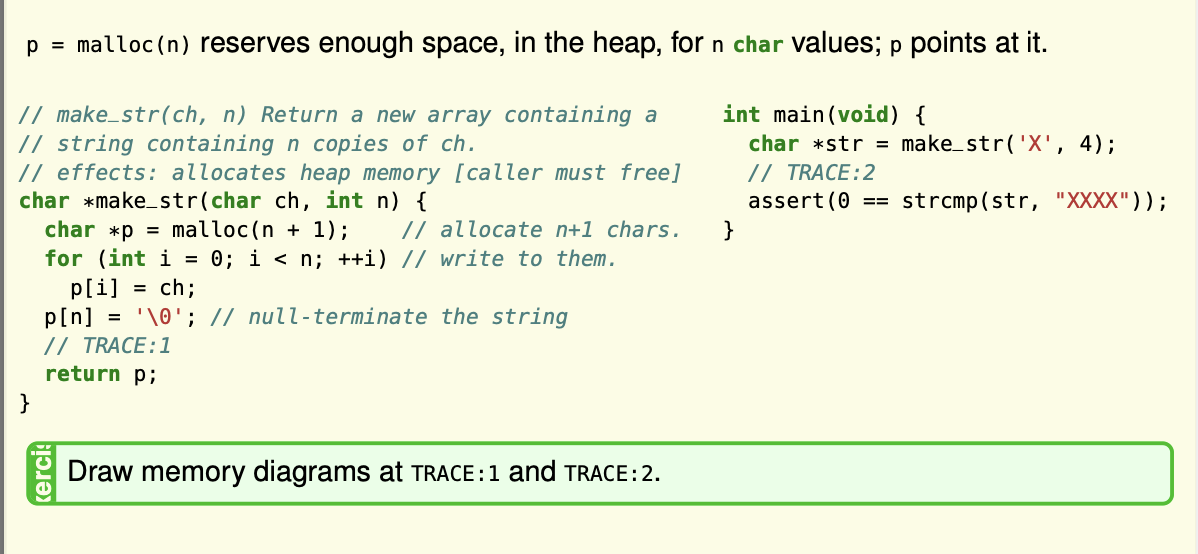 ` ` ` p = malloc ( n ) reserves enough space, in