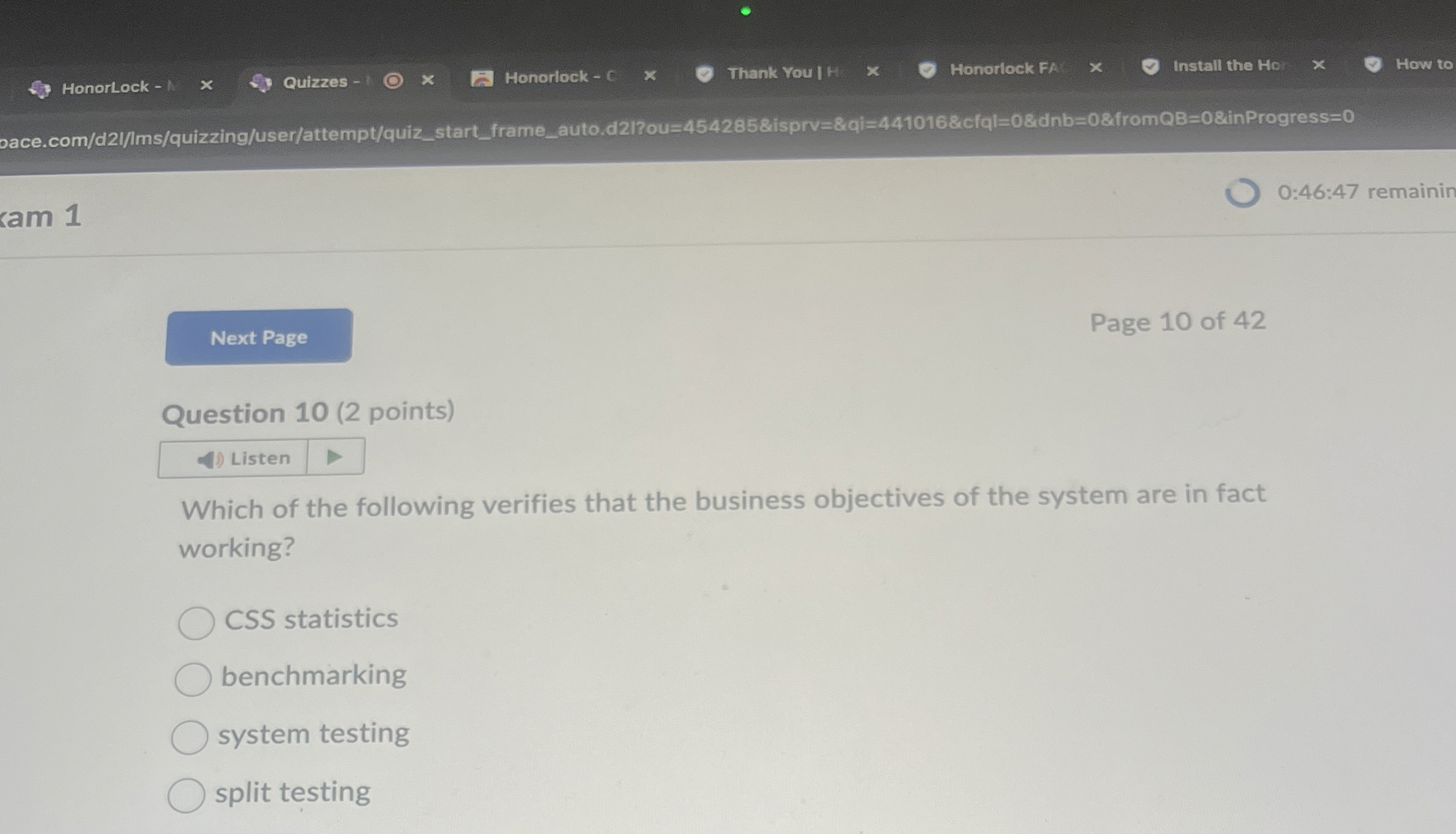 Question 1 0 ( 2 points ) Which of the following