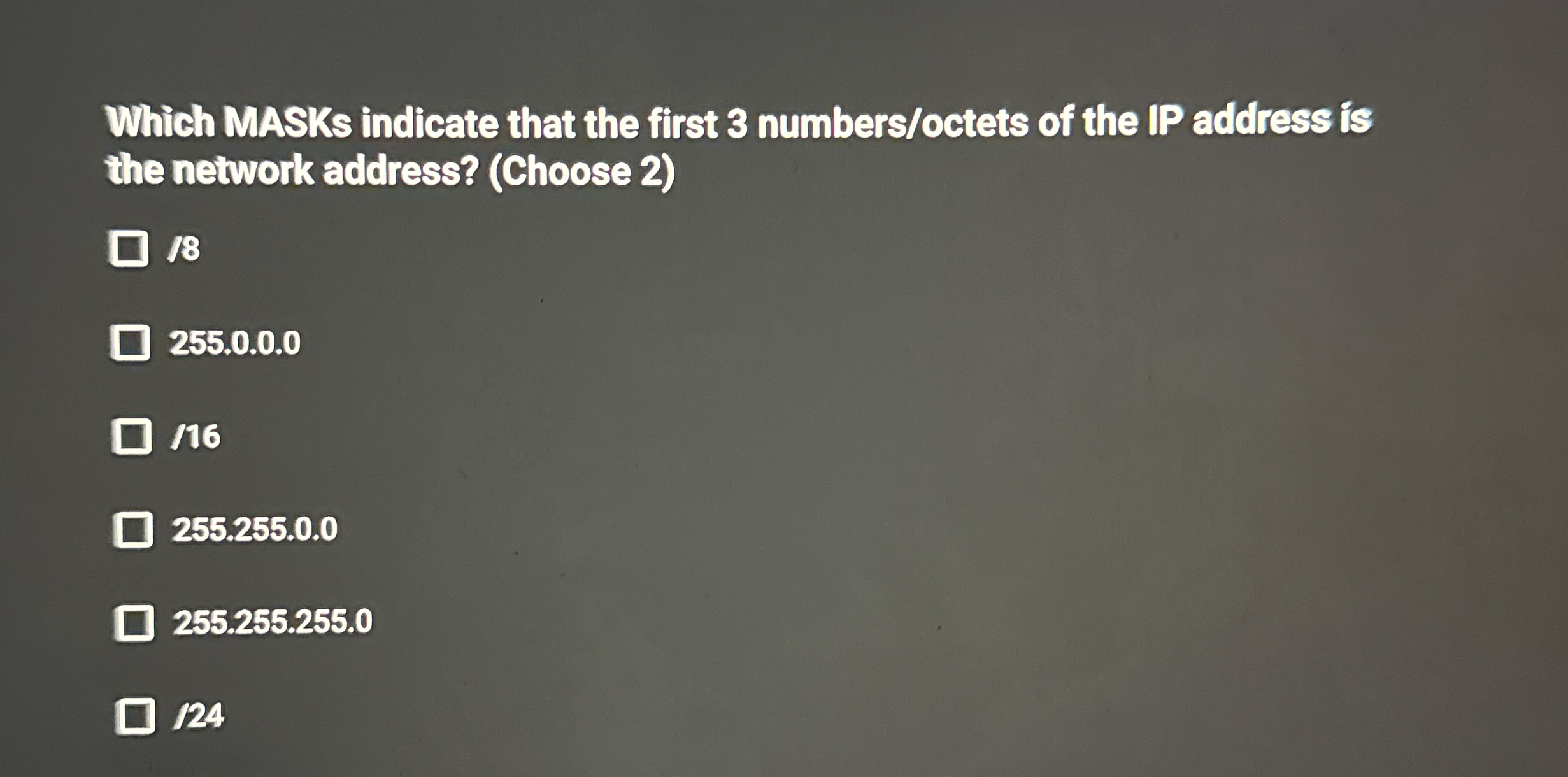 Which MASKs indicate that the first 3 numbers /