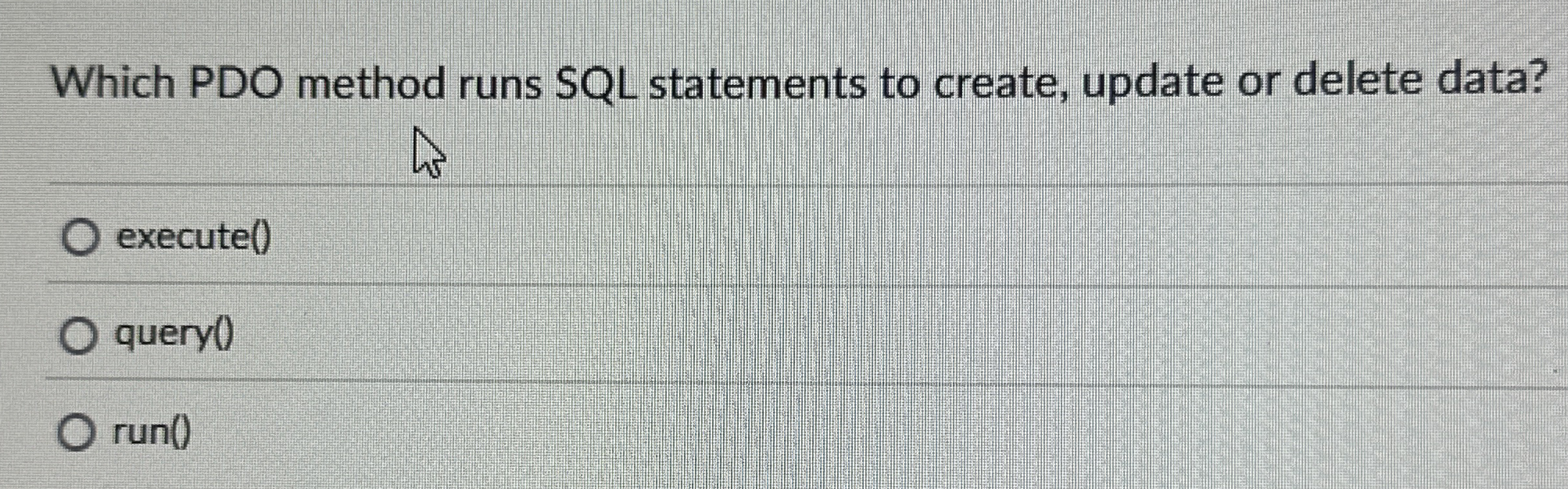 Which PDO method runs SQL statements to create,