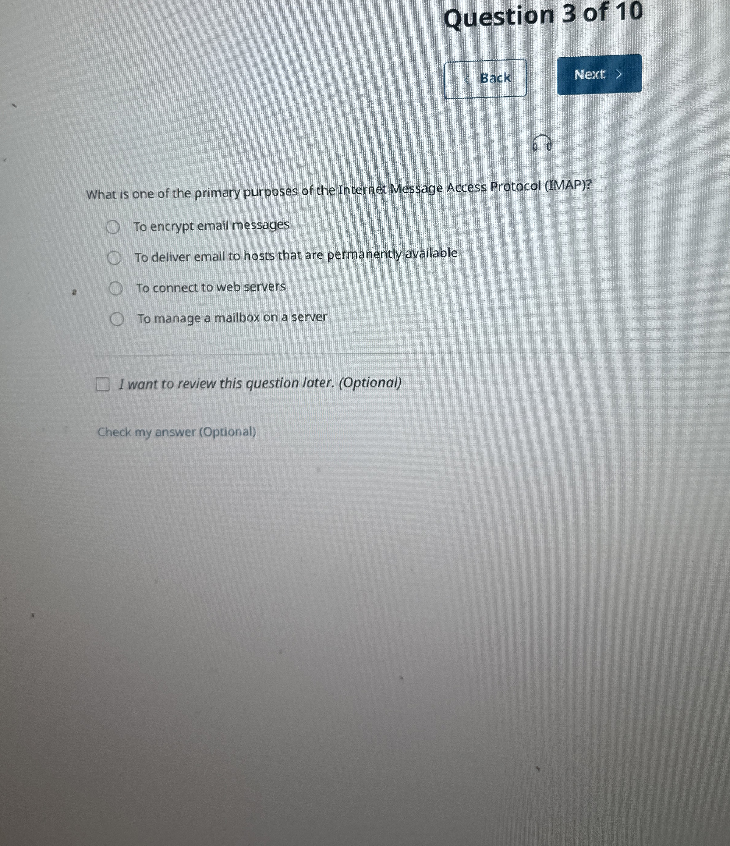 Question 3 of 1 0 Back 6 0 What is one of the