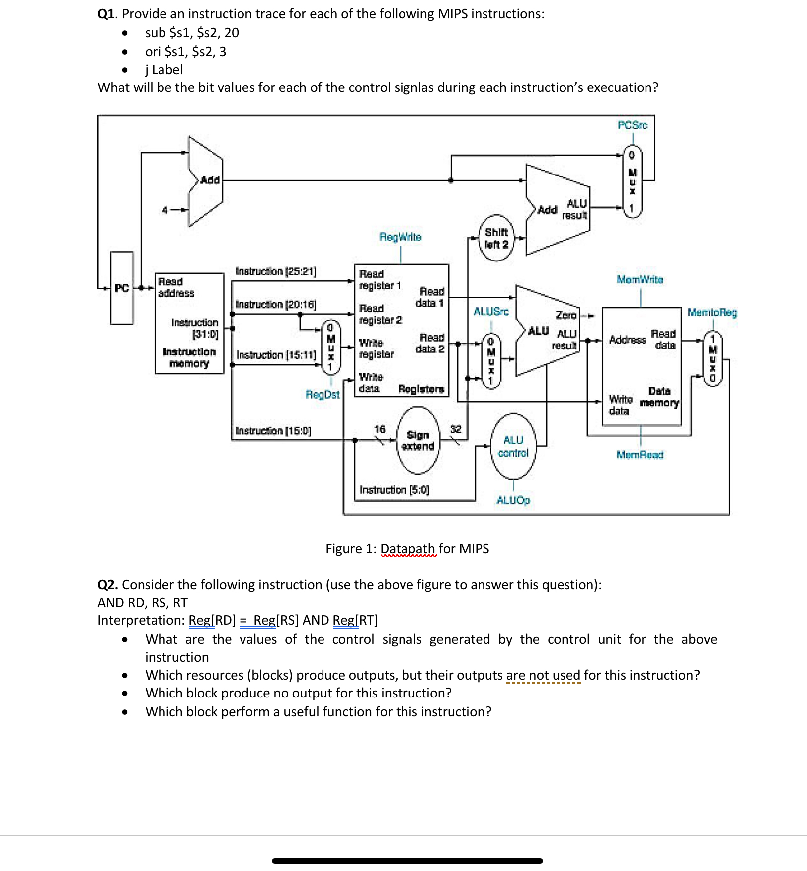 Q 1 . Provide an instruction trace for each of