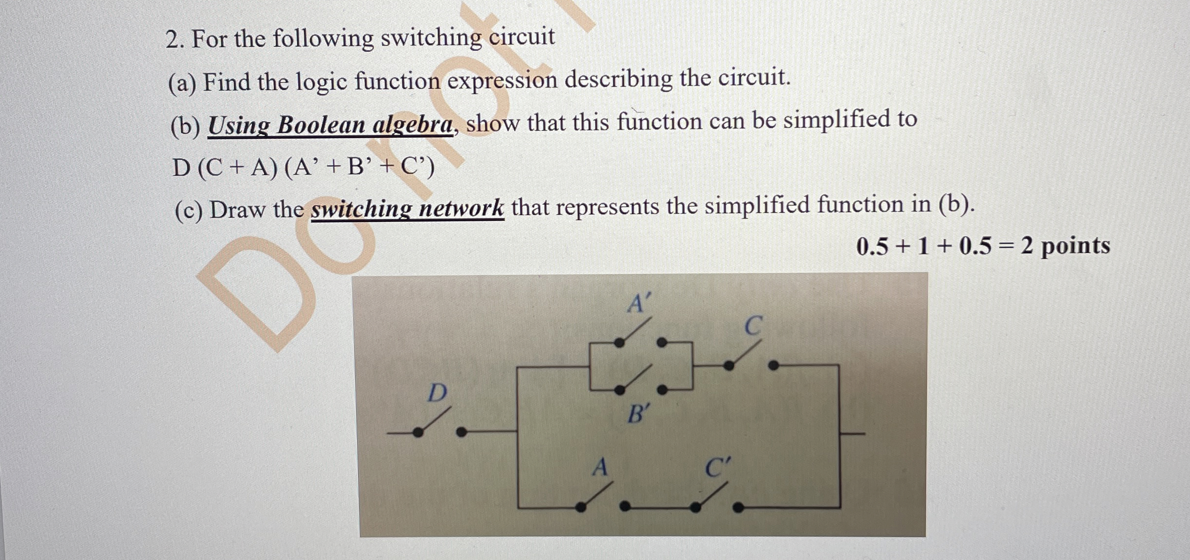 For the following switching circuit ( a ) Find