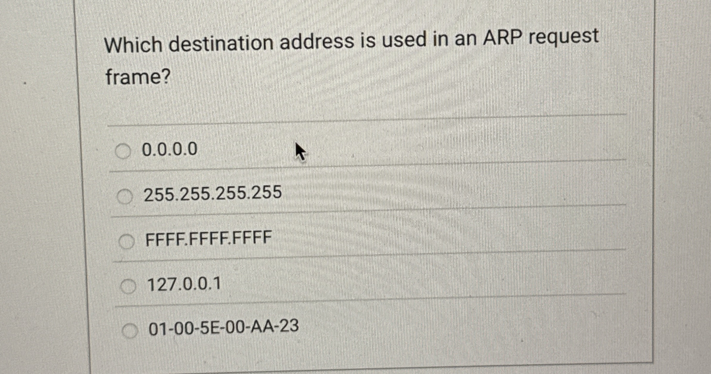 Which destination address is used in an ARP