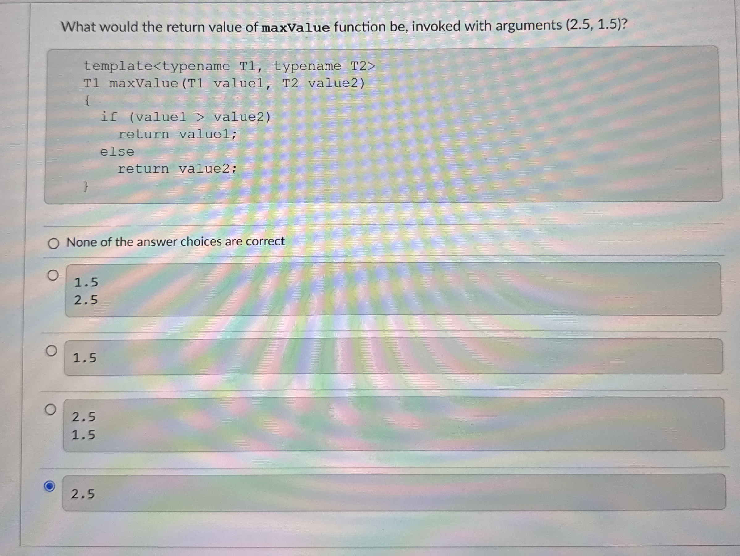 What would the return value of maxValue function
