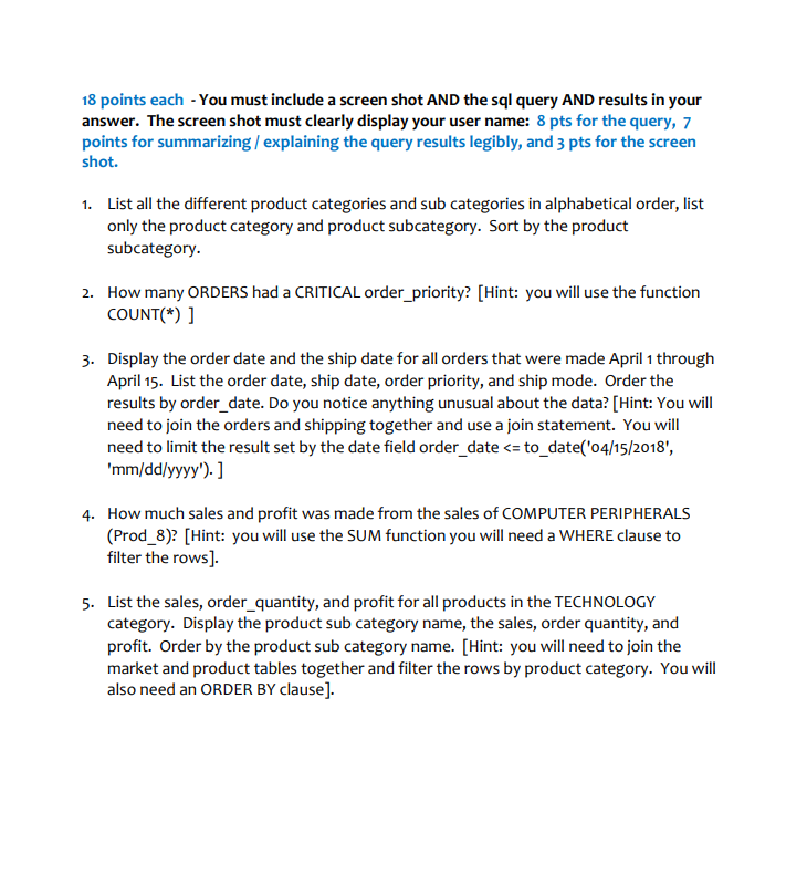 1 8 points each - You must include a screen shot