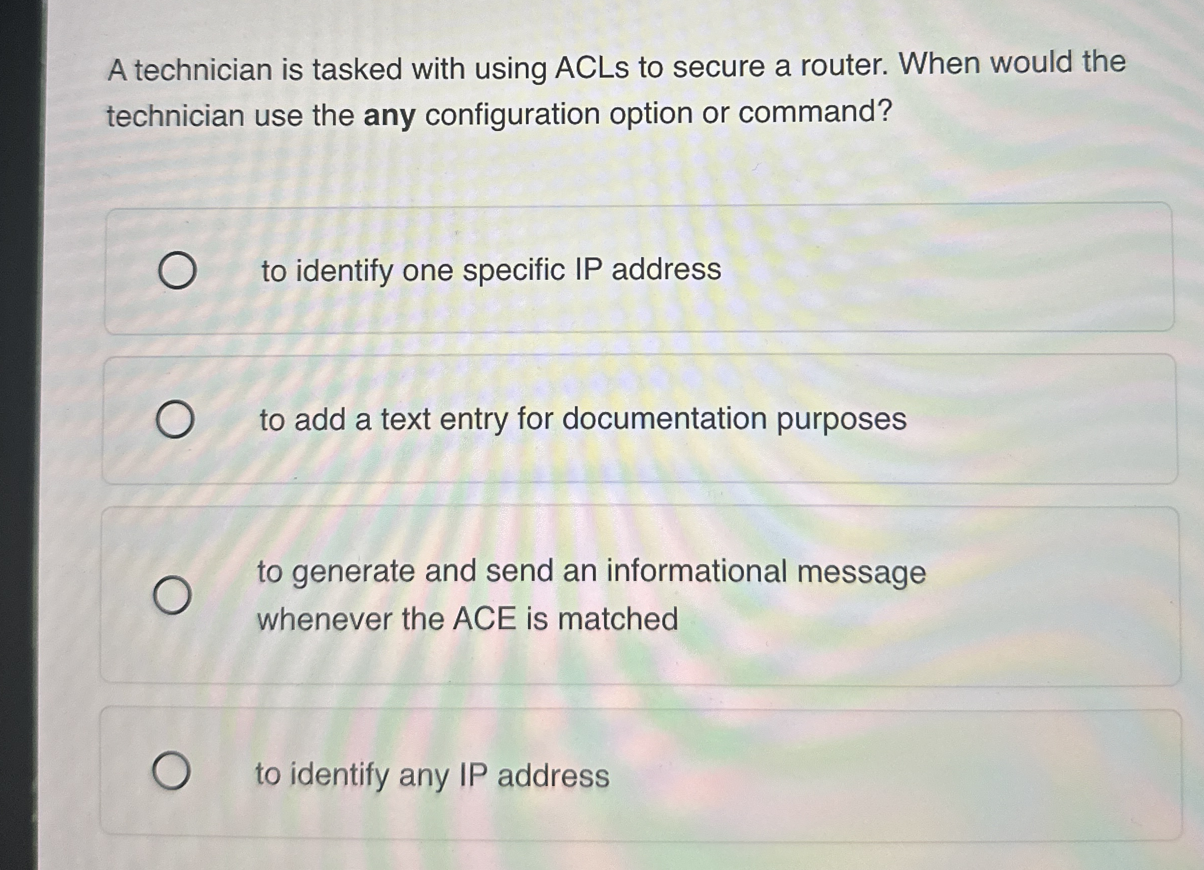 A technician is tasked with using ACLs to secure