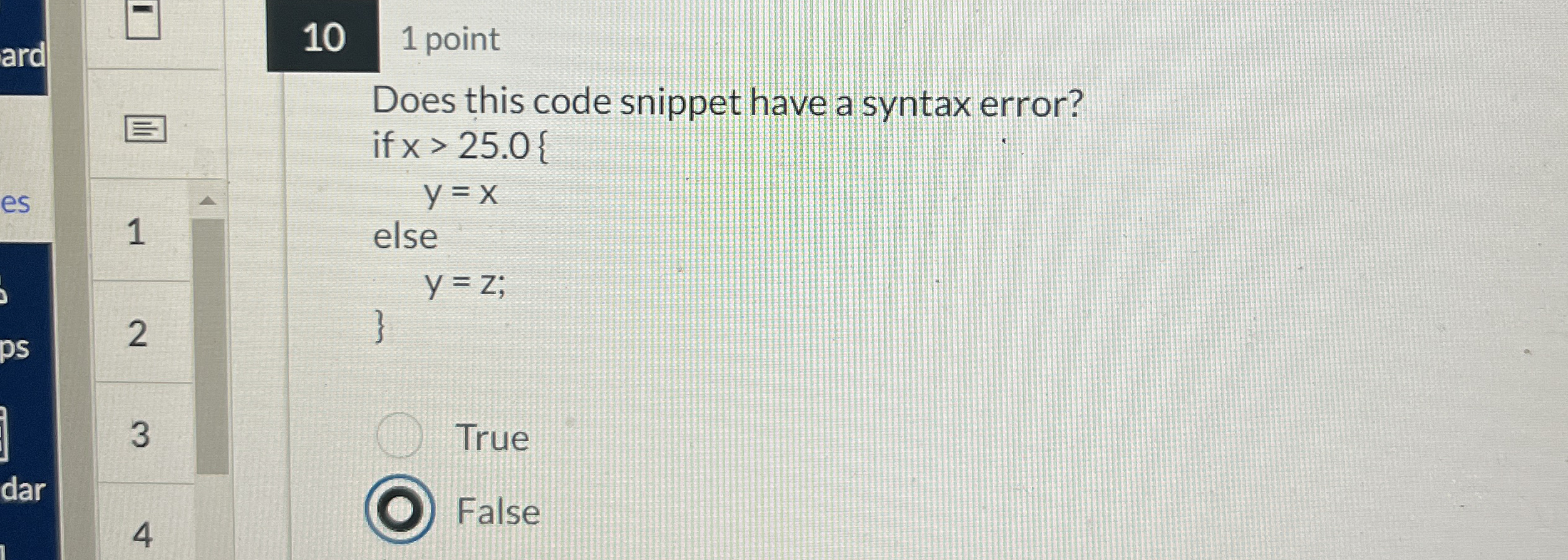 Does this code snippet have a syntax error? if y