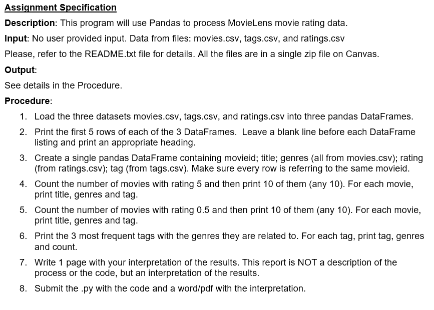 Assignment Specification ( Use PYTHON only! )