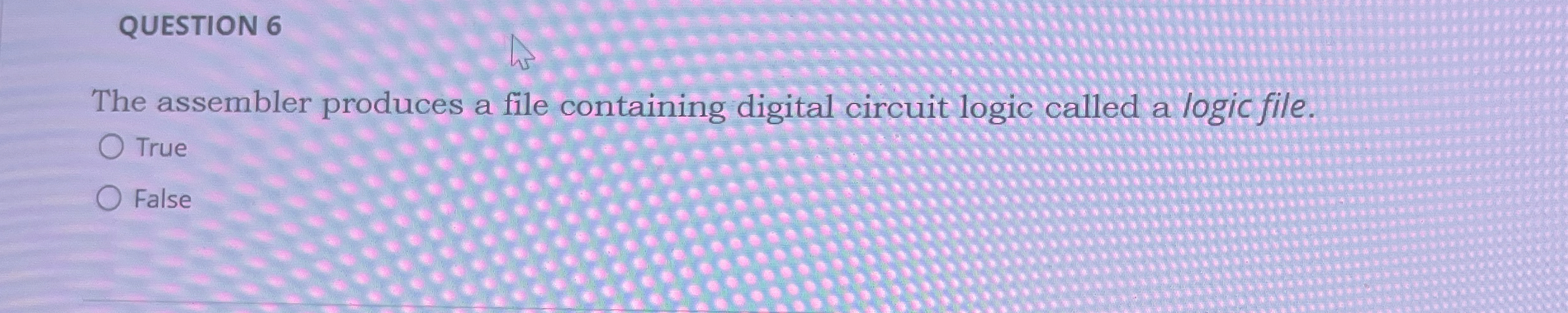 QUESTION 6 The assembler produces a file