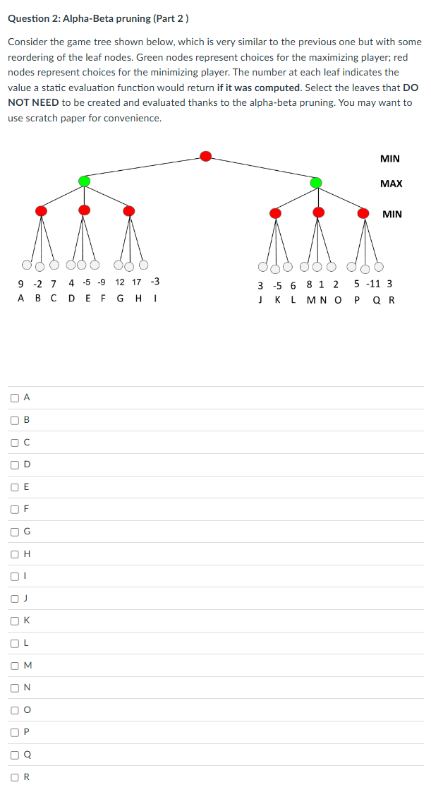Question 2 : Alpha - Beta pruning ( Part 2 )