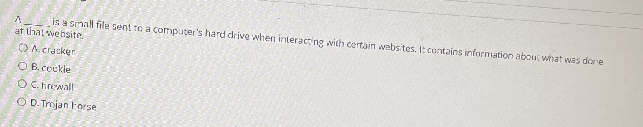 A is a small file sent to a computer's hard drive