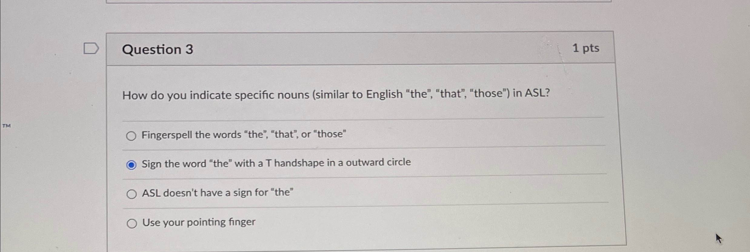 Question 3 1 p t s How do you indicate specific
