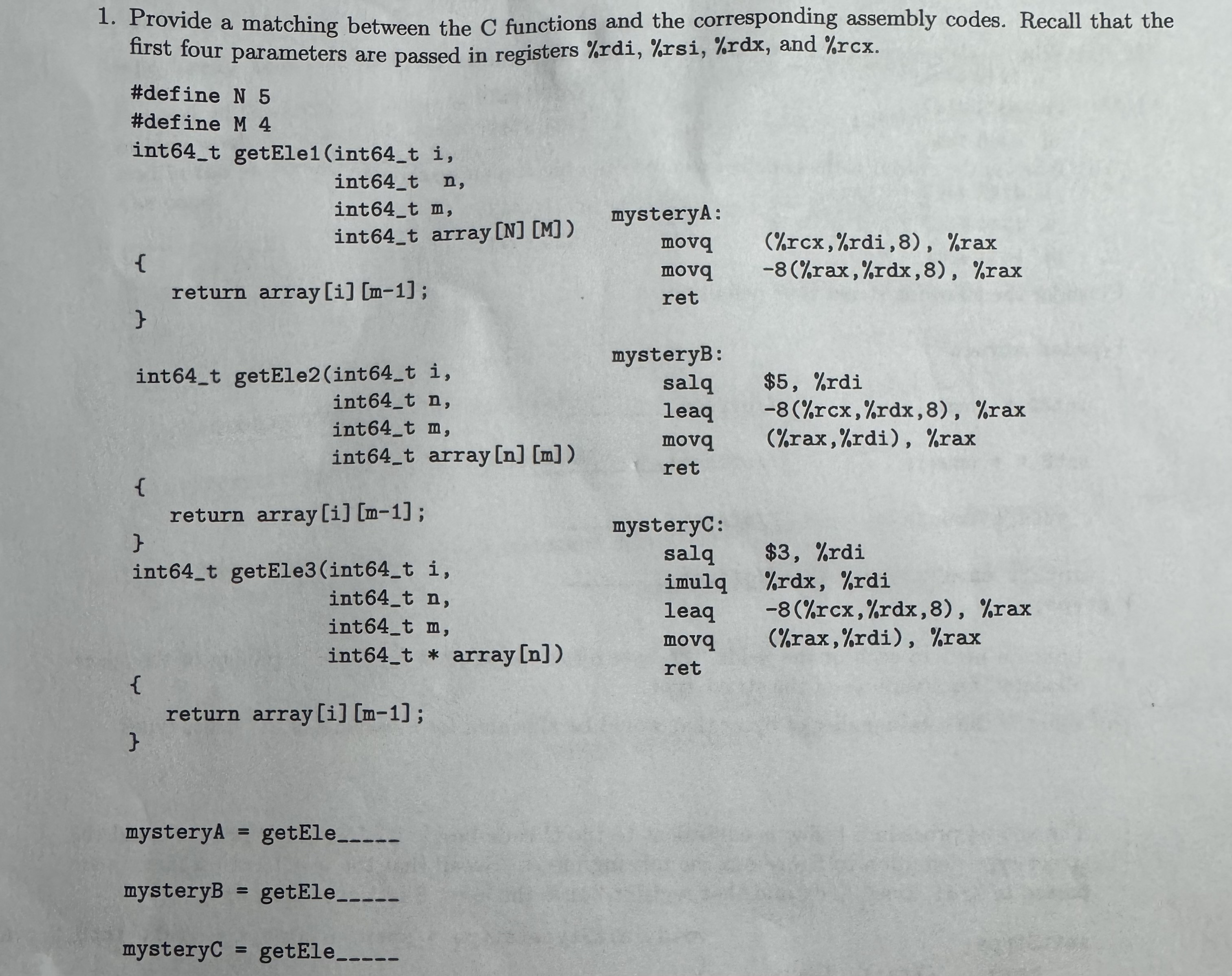 Provide a matching between the C functions and