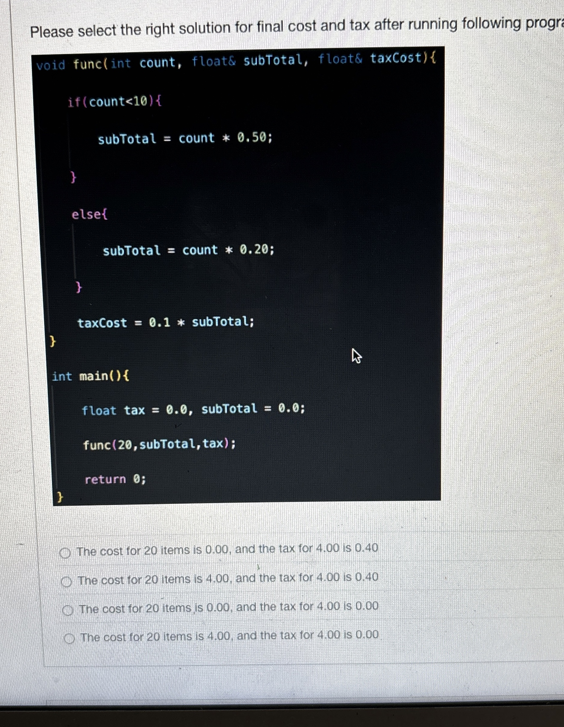 Please select the right solution for final cost