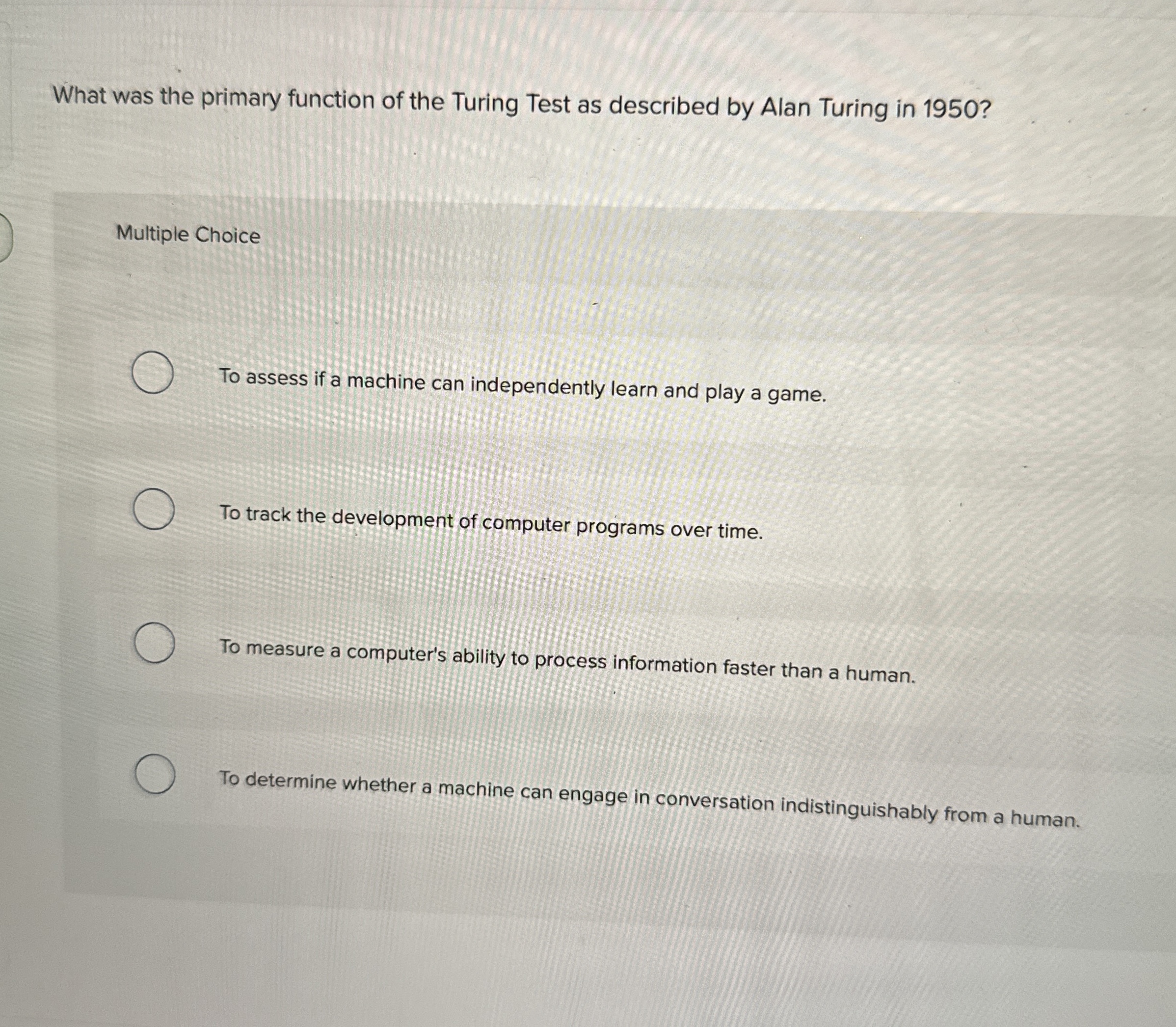 What was the primary function of the Turing Test