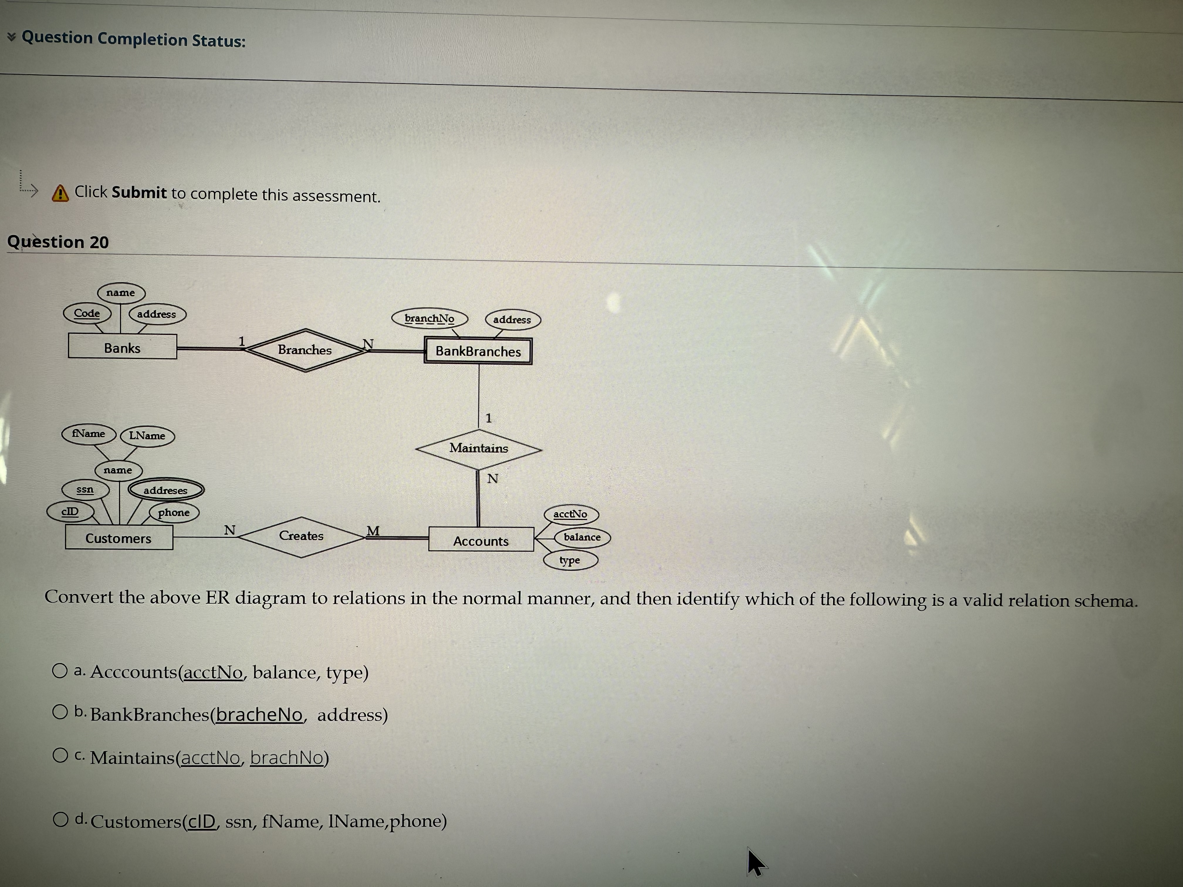 Convert the above ER diagram to relations in the