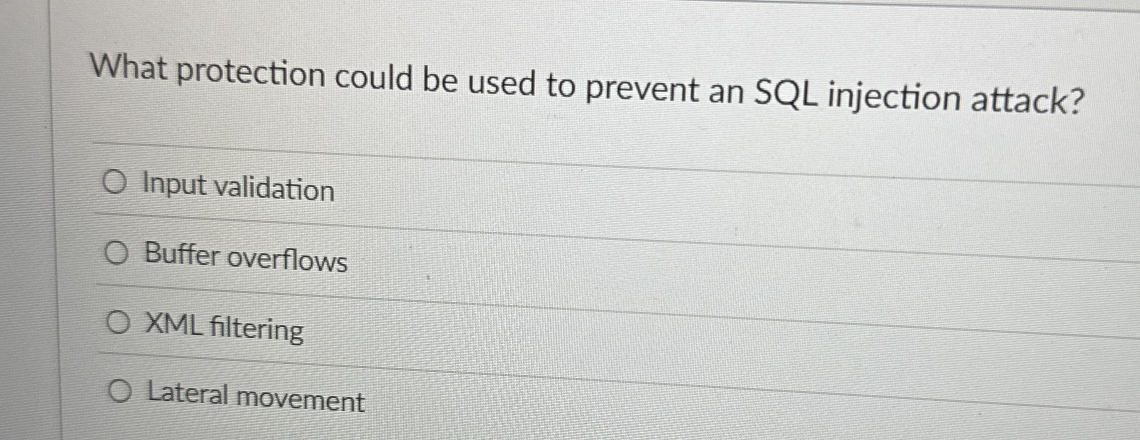 What protection could be used to prevent an SQL