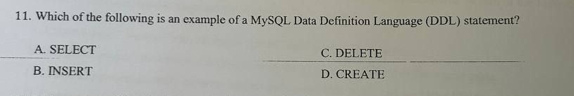 Which of the following is an example of a MySQL