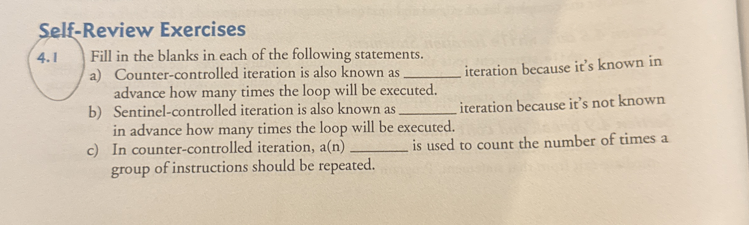 Self - Review Exercises 4 . 1 Fill in the blanks