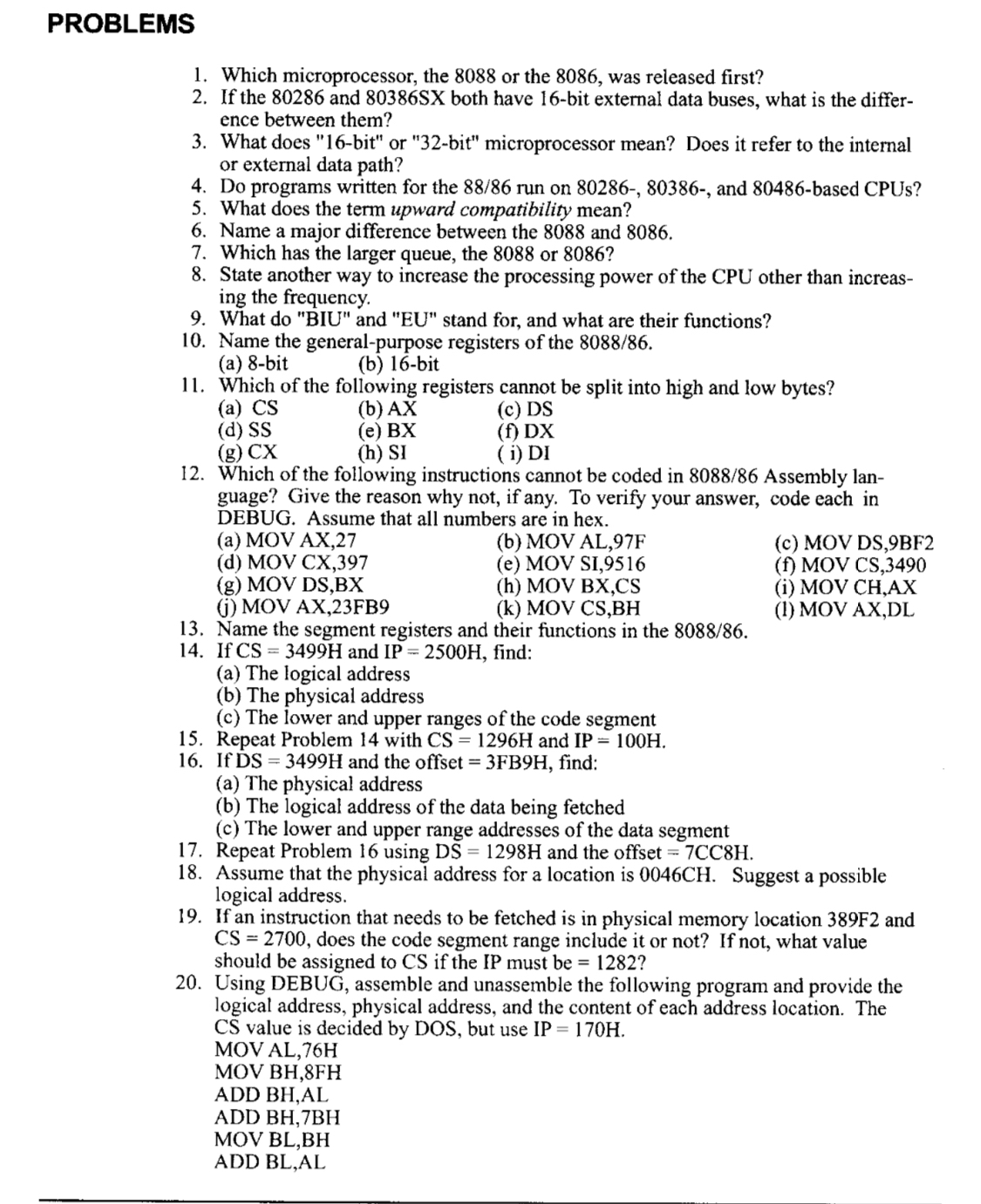 PROBLEMS Which microprocessor, the 8 0 8 8 or the