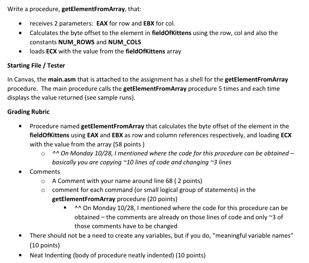 Write a procedure, getElementFromArray, that: -